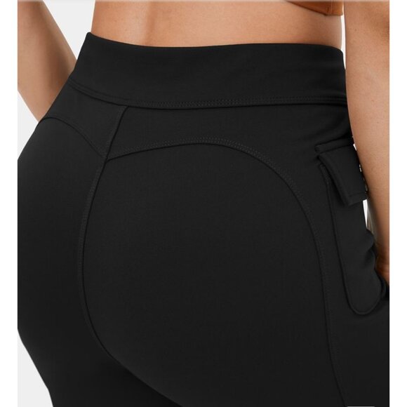 Halara High Waisted Button Flare Casual Cargo Pants  Sz 3XL Womens Black Side Fl - Picture 8 of 10